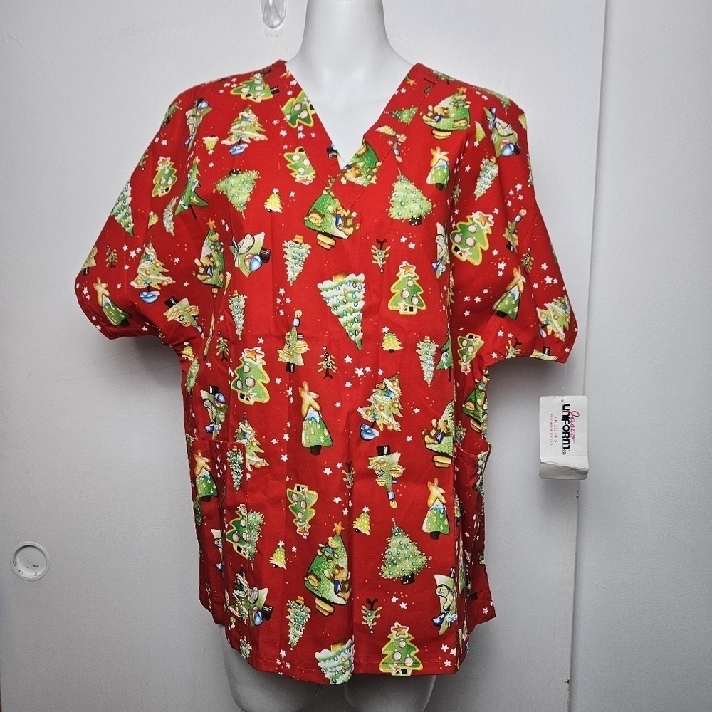 Christmas tree scrub top size M